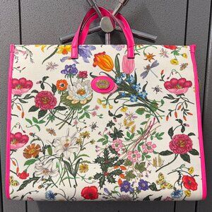 Authentic | Gucci Flora Tote Bag | Large | Pink Handles